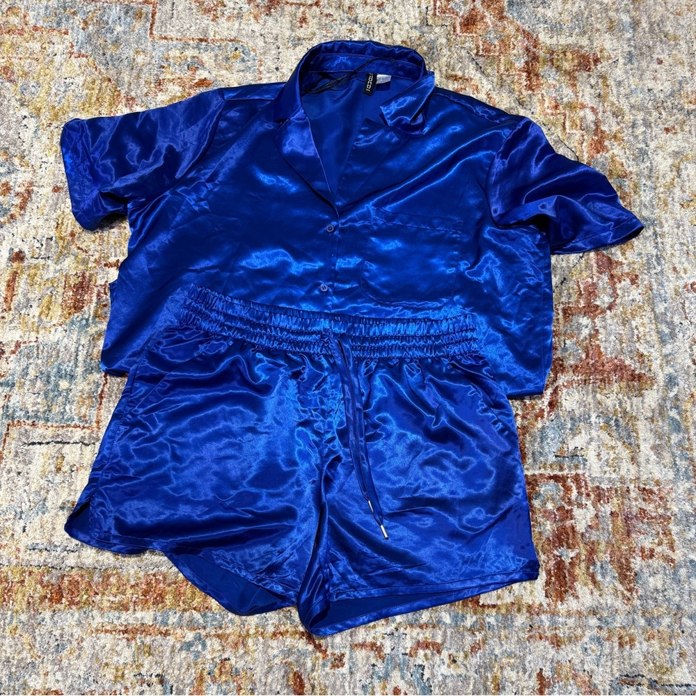 H&M Satin Blue Short Set